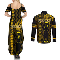 Custom Hawaii Couples Matching Summer Maxi Dress and Long Sleeve Button Shirt Ukelele and Hula Girl Mix Kakau Pattern LT03 - Polynesian Pride