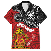 The Kingitanga - Maori King Movement Family Matching Puletasi and Hawaiian Shirt Ko Te Mana Motuhake Emblem with Moko and Polynesian Art Tattoo