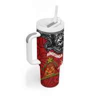 The Kingitanga - Maori King Movement Tumbler With Handle Ko Te Mana Motuhake Emblem with Moko and Polynesian Art Tattoo LT03