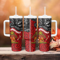 The Kingitanga - Maori King Movement Tumbler With Handle Ko Te Mana Motuhake Emblem with Moko and Polynesian Art Tattoo LT03