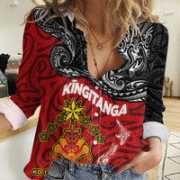 The Kingitanga - Maori King Movement Women Casual Shirt Ko Te Mana Motuhake Emblem with Moko and Polynesian Art Tattoo