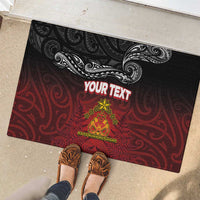 Personalised The Kingitanga - Maori King Movement Rubber Doormat Ko Te Mana Motuhake Emblem with Silver Ferns and Polynesian Art Tattoo