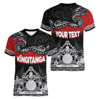 Personalised The Kingitanga - Maori King Movement Women V-Neck T-Shirt Te Paki-o-Matariki with Silver Ferns and Polynesian Art Tattoo