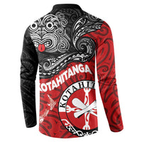 Maori Kotahitanga Button Sweatshirt Aotearoa Spirit with Maori Mask and Polynesian Art Tattoo