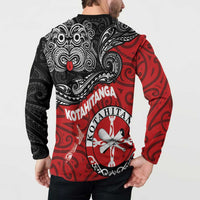 Maori Kotahitanga Button Sweatshirt Aotearoa Spirit with Maori Mask and Polynesian Art Tattoo