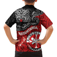 Maori Kotahitanga Family Matching Off Shoulder Short Dress and Hawaiian Shirt Aotearoa Spirit with Maori Mask and Polynesian Art Tattoo LT03 - Polynesian Pride