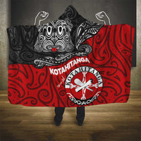 Maori Kotahitanga Hooded Blanket Aotearoa Spirit with Maori Mask and Polynesian Art Tattoo