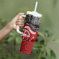 Maori Kotahitanga Tumbler With Handle Aotearoa Spirit with Maori Mask and Polynesian Art Tattoo LT03