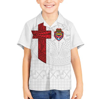 Custom Tonga Ngatu Art Rugby Mate Ma'a Family Matching Short Sleeve Bodycon Dress and Hawaiian Shirt LT03 Son's Shirt White - Polynesian Pride