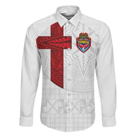 Custom Tonga Ngatu Art Rugby Mate Ma'a Family Matching Summer Maxi Dress and Hawaiian Shirt LT03 Dad's Shirt - Long Sleeve White - Polynesian Pride
