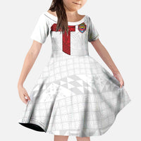 Custom Tonga Ngatu Art Rugby Mate Ma'a Kid Short Sleeve Dress LT03 KID White - Polynesian Pride