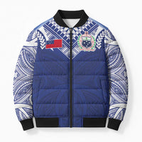 Custom Samoa Rugby Bomber Puffer Jacket Pacific Motifs LT03 Unisex Blue - Polynesian Pride