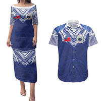 Custom Samoa Rugby Couples Matching Puletasi and Hawaiian Shirt Pacific Motifs LT03 Blue - Polynesian Pride