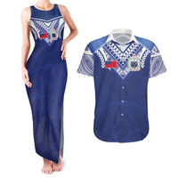 Custom Samoa Rugby Couples Matching Tank Maxi Dress and Hawaiian Shirt Pacific Motifs LT03 Blue - Polynesian Pride