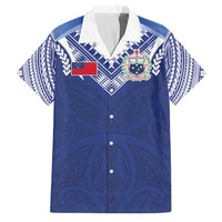 Custom Samoa Rugby Family Matching Off Shoulder Maxi Dress and Hawaiian Shirt Pacific Motifs LT03 Dad's Shirt - Short Sleeve Blue - Polynesian Pride