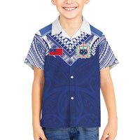 Custom Samoa Rugby Family Matching Off Shoulder Short Dress and Hawaiian Shirt Pacific Motifs LT03 Son's Shirt Blue - Polynesian Pride