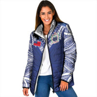 Custom Samoa Rugby Padded Jacket Pacific Motifs LT03 Women Blue - Polynesian Pride