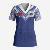 Custom Samoa Rugby Scrub Top Pacific Motifs LT03 Adult Blue - Polynesian Pride