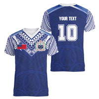Custom Samoa Rugby Women V-Neck T-Shirt Pacific Motifs - Polynesian Pride