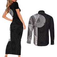 Samoan Tatau Couples Matching Short Sleeve Bodycon Dress and Long Sleeve Button Shirt Art Tribal Traditional Tattoos LT03 - Polynesian Pride