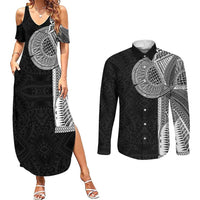 Samoan Tatau Couples Matching Summer Maxi Dress and Long Sleeve Button Shirt Art Tribal Traditional Tattoos - Polynesian Pride
