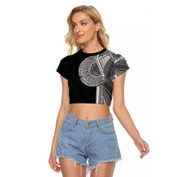 Samoan Tatau Raglan Cropped T Shirt Art Tribal Traditional Tattoos LT03 Female Black - Polynesian Pride