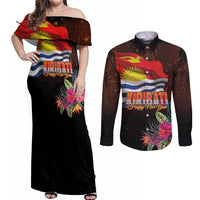 Kiribati Flag and Fireworks Couples Matching Off Shoulder Maxi Dress and Long Sleeve Button Shirt First Place Welcome the New Year - Polynesian Pride