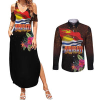 Kiribati Flag and Fireworks Couples Matching Summer Maxi Dress and Long Sleeve Button Shirt First Place Welcome the New Year - Polynesian Pride