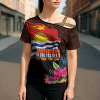 Kiribati Flag and Fireworks Cross Shoulder Shirt First Place Welcome the New Year - Polynesian Pride