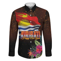 Kiribati Flag and Fireworks Family Matching Mermaid Dress and Hawaiian Shirt First Place Welcome the New Year LT03 Dad's Shirt - Long Sleeve Black - Polynesian Pride