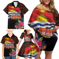 Kiribati Flag and Fireworks Family Matching Off Shoulder Short Dress and Hawaiian Shirt First Place Welcome the New Year - Polynesian Pride