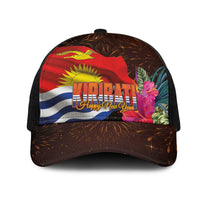 Kiribati Flag and Fireworks Mesh Trucker Cap First Place Welcome the New Year LT03 One Size Black Black - Polynesian Pride