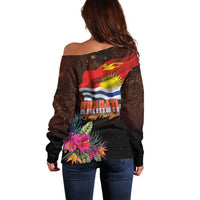 Kiribati Flag and Fireworks Off Shoulder Sweater First Place Welcome the New Year - Polynesian Pride