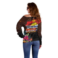 Kiribati Flag and Fireworks Off Shoulder Sweater First Place Welcome the New Year - Polynesian Pride