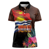 Kiribati Flag and Fireworks Women Polo Shirt First Place Welcome the New Year LT03 Female Black - Polynesian Pride