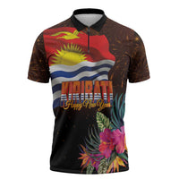 Kiribati Flag and Fireworks Zipper Polo Shirt First Place Welcome the New Year - Polynesian Pride