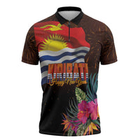 Kiribati Flag and Fireworks Zipper Polo Shirt First Place Welcome the New Year LT03 Black - Polynesian Pride