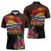 Kiribati Flag and Fireworks Zipper Polo Shirt First Place Welcome the New Year LT03 - Polynesian Pride