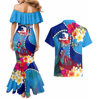 Personalised Haiti 220th Anniversary Independence Day Couples Matching Mermaid Dress and Hawaiian Shirt Ayiti Flower with Polynesian Pattern LT03 - Polynesian Pride