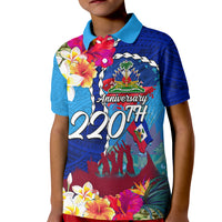 Personalised Haiti 220th Anniversary Independence Day Kid Polo Shirt Ayiti Flower with Polynesian Pattern LT03 Kid Blue - Polynesian Pride