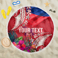 Personalised Haiti Coat Of Arms Beach Blanket Repiblik d Ayiti Tropical Flower Red Polynesian Pattern LT03 One Size 150cm Red - Polynesian Pride
