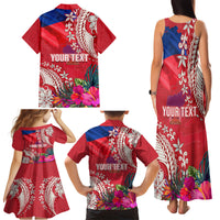 Personalised Haiti Coat Of Arms Family Matching Tank Maxi Dress and Hawaiian Shirt Repiblik d Ayiti Tropical Flower Red Polynesian Pattern LT03 - Polynesian Pride
