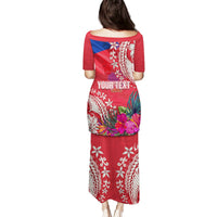 Personalised Haiti Coat Of Arms Puletasi Repiblik d Ayiti Tropical Flower Red Polynesian Pattern LT03 - Polynesian Pride