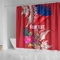 Personalised Haiti Coat Of Arms Shower Curtain Repiblik d Ayiti Tropical Flower Red Polynesian Pattern LT03 - Polynesian Pride