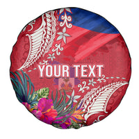 Personalised Haiti Coat Of Arms Spare Tire Cover Repiblik d Ayiti Tropical Flower Red Polynesian Pattern LT03 - Polynesian Pride
