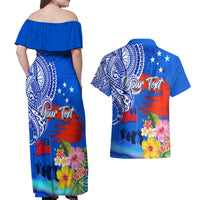 Personalised Samoa 62nd Anniversary Independence Day Couples Matching Off Shoulder Maxi Dress and Hawaiian Shirt Samoan Tribal Flag Style LT03 - Polynesian Pride