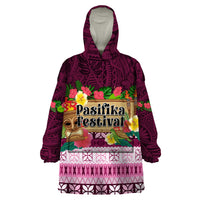 Pasifika Festival Auckland Wearable Blanket Hoodie Polynesian Tribal with Pacific Pattern Pink Color LT03 One Size Pink - Polynesian Pride