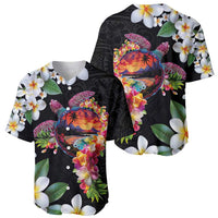 Hawaiian Lei Day Baseball Jersey Plumeria and Turtle with Polynesian Tribal Pattern LT03 - Polynesian Pride