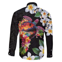 Hawaiian Lei Day Family Matching Off Shoulder Maxi Dress and Hawaiian Shirt Plumeria and Turtle with Polynesian Tribal Pattern LT03 - Polynesian Pride