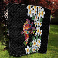 Hawaiian Lei Day Quilt Plumeria and Turtle with Polynesian Tribal Pattern